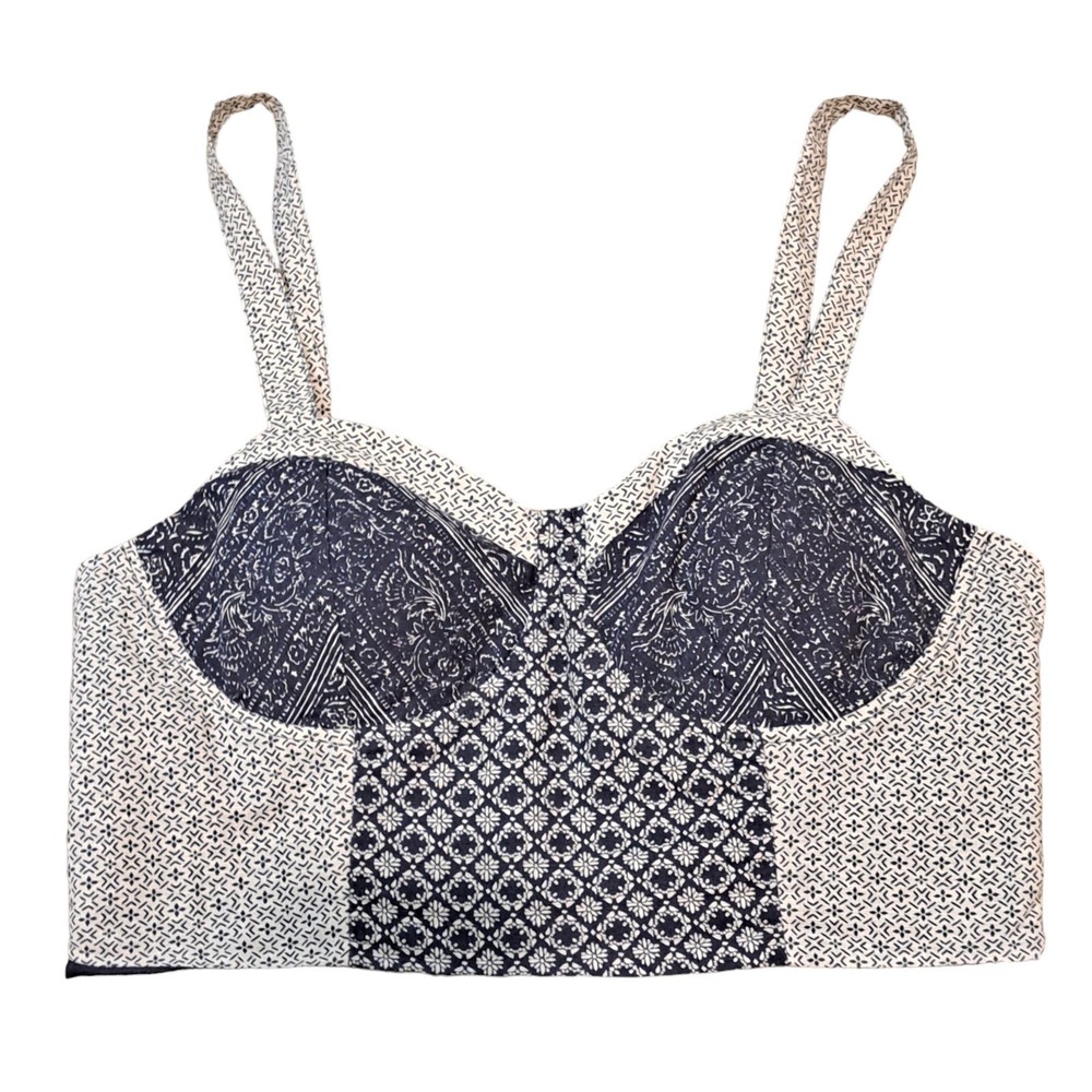 American Eagle Soft Cup Crop Top Size L Blue/Cream